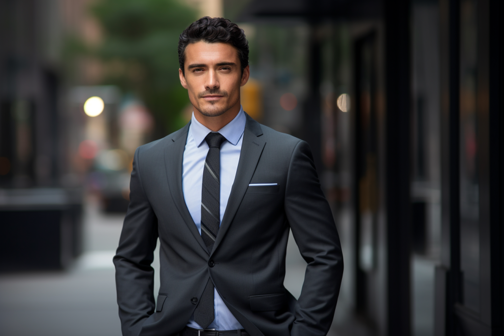 man in a charcoal gray suit