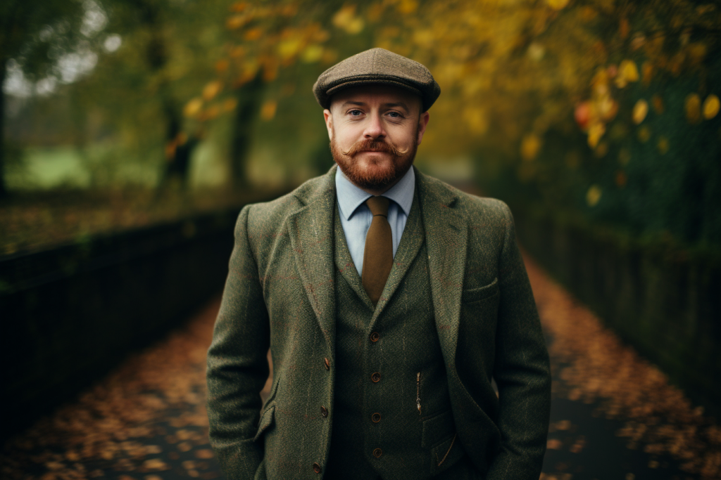 man in a tweed suit