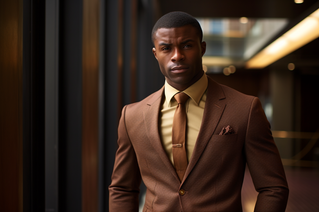 textured brown suit